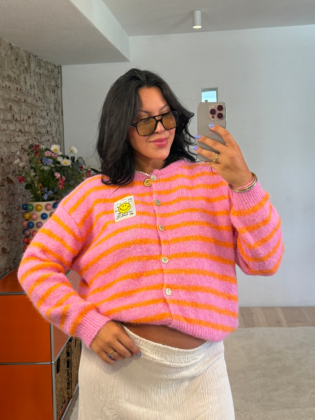 Cardigan Stripes Smiley in Pink/Orange