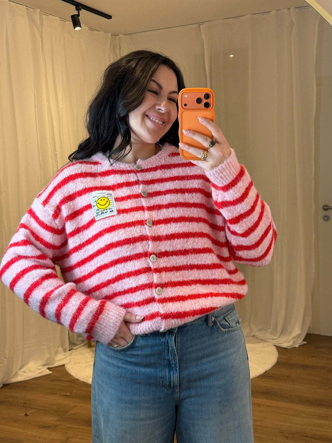 Cardigan Stripes Smiley in Rosa/Rot