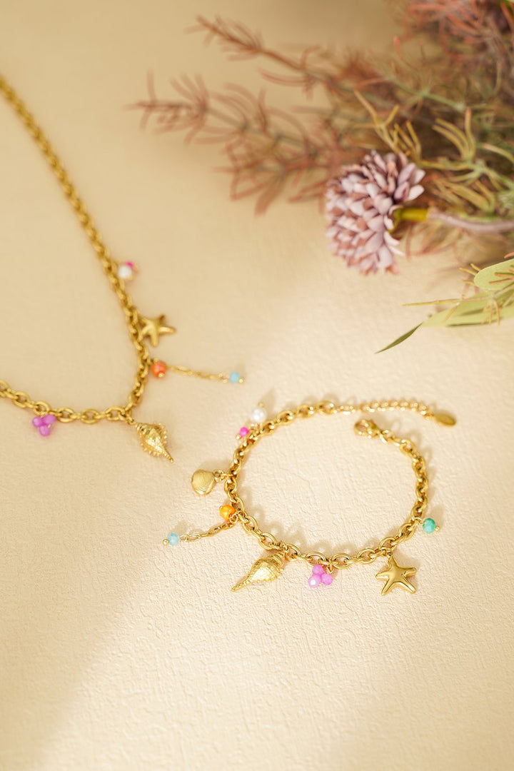 Charm Armband „Beach & Pearls“ - Stainless Steel in Gold