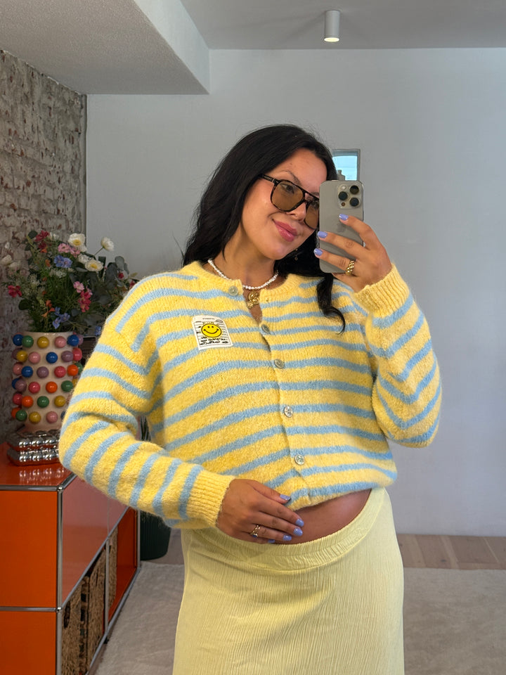 Cardigan Stripes Smiley in Butter Yellow mit Blau