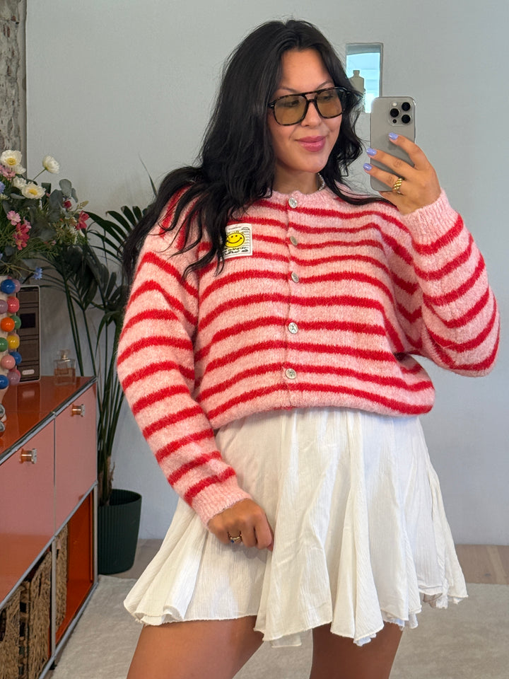 Cardigan Stripes Smiley in Rosa/Rot