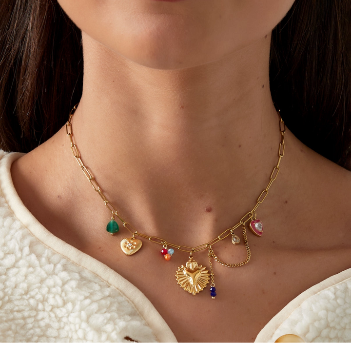 Bunte Happy Vibes -Halskette - Stainless Steel in Gold