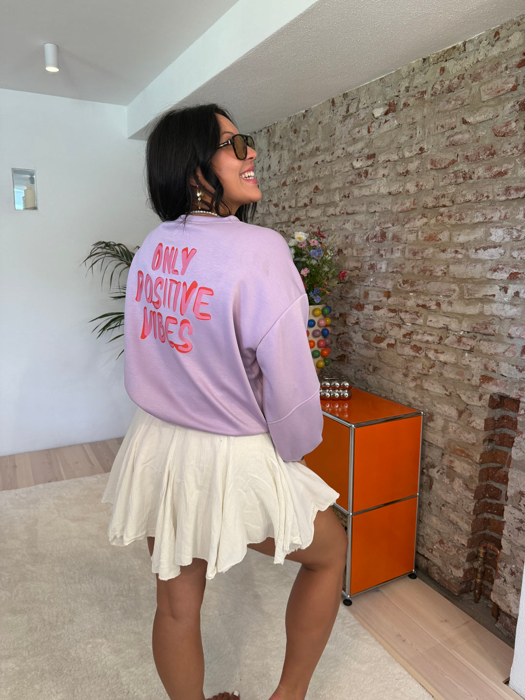 Pullover "Positive Vibes" in Rosa