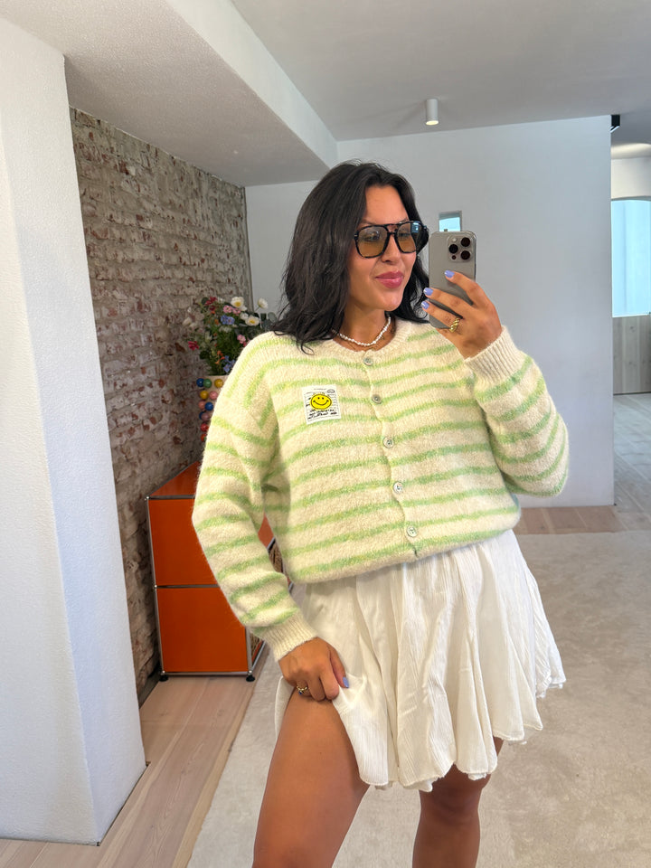 Cardigan Stripes Smiley in Beige/Grün