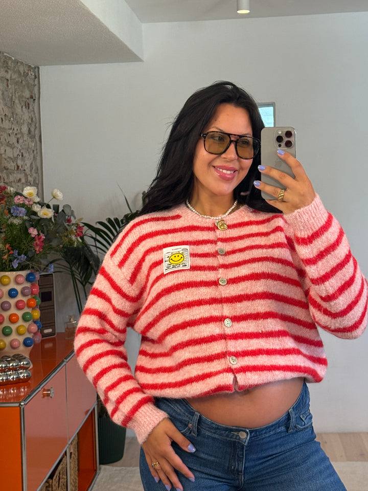 Cardigan Stripes Smiley in Rosa/Rot