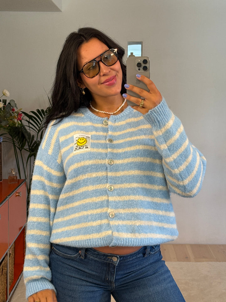 Cardigan Stripes Smiley in Himmelblau
