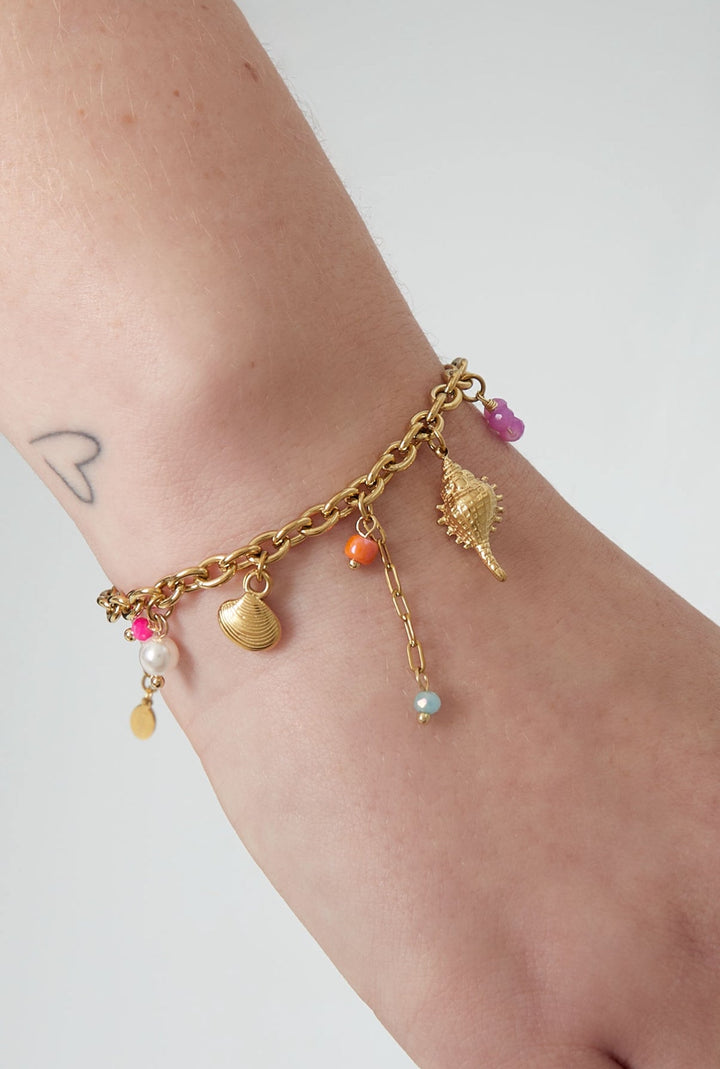Charm Armband „Beach & Pearls“ - Stainless Steel Silber & Gold