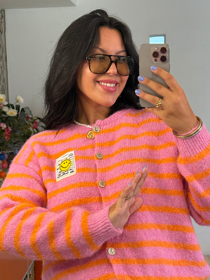 Cardigan Stripes Smiley in Pink/Orange