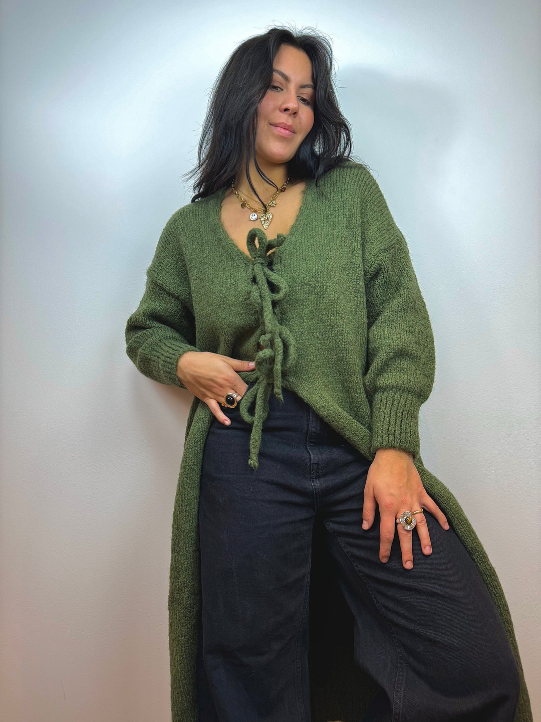 Oversized Cardigan lang mit Schleifen