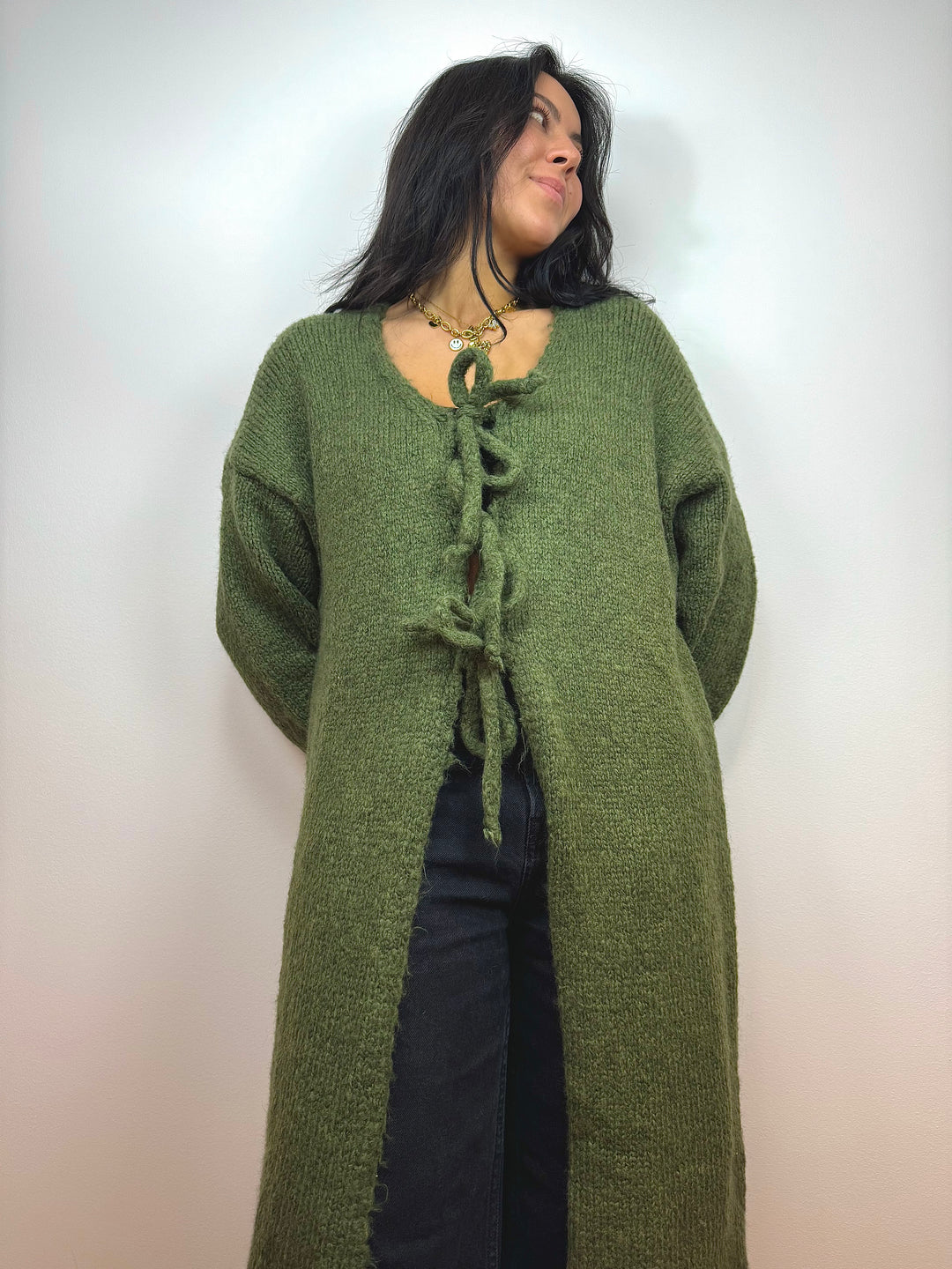 Oversized Cardigan lang mit Schleifen