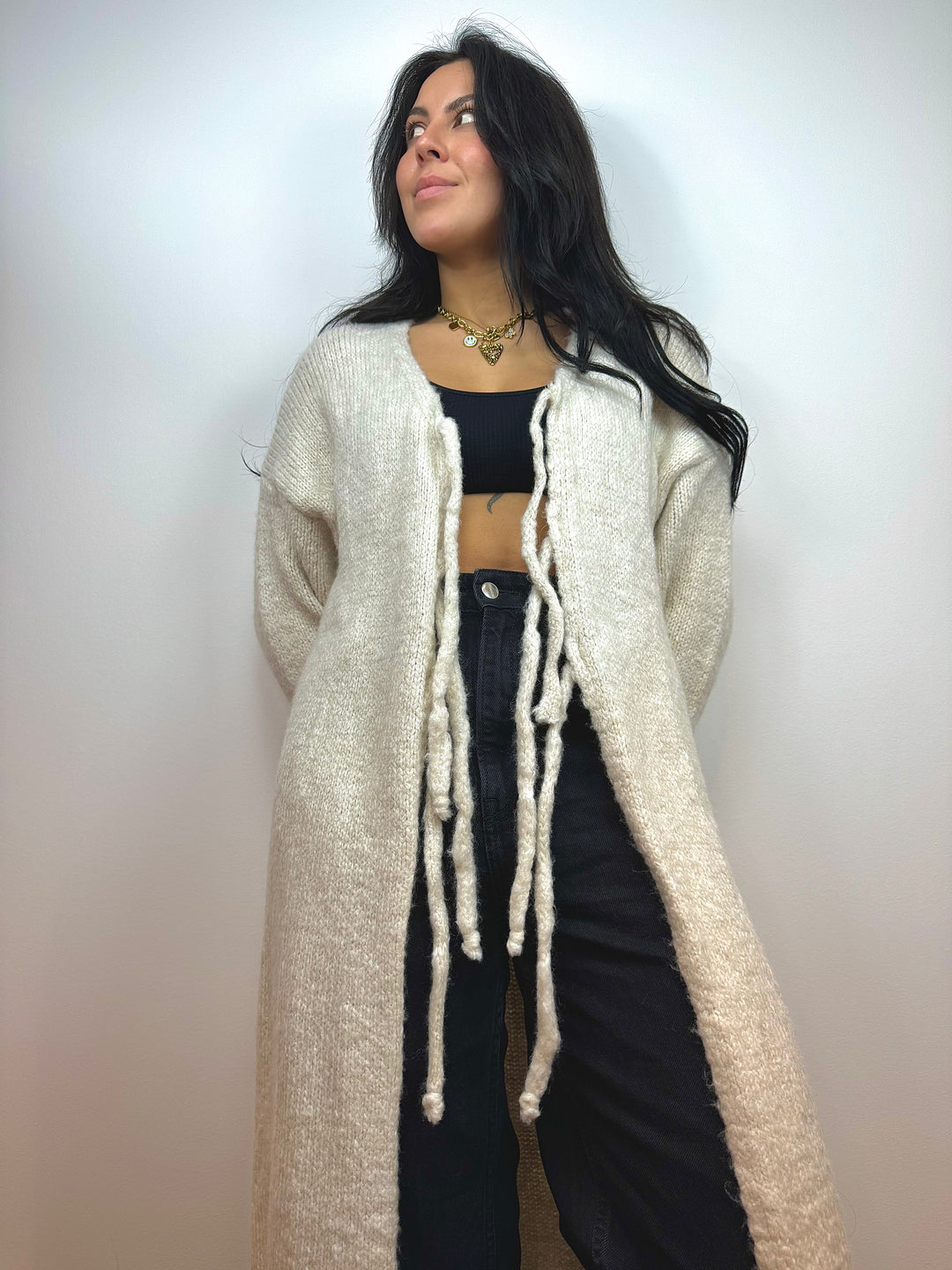 Oversized Cardigan lang mit Schleifen