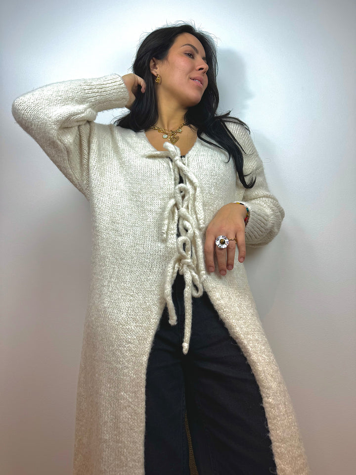 Oversized Cardigan lang mit Schleifen