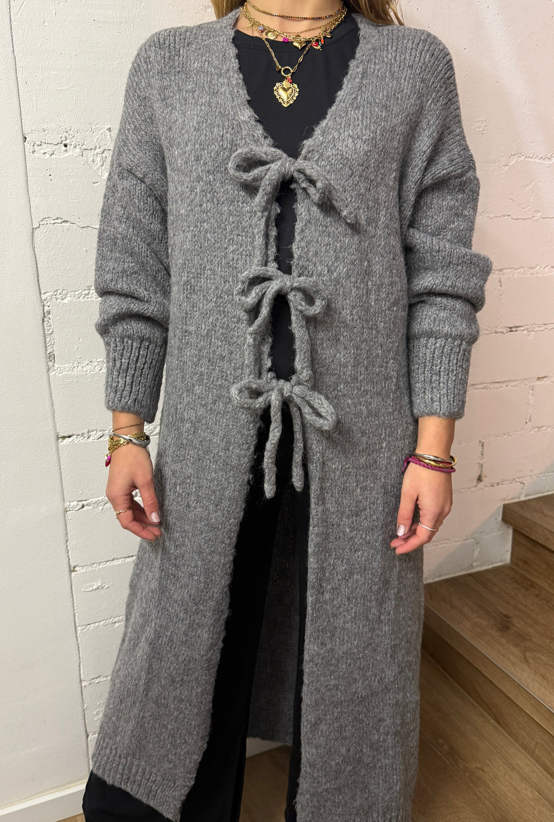 Oversized Cardigan lang mit Schleifen
