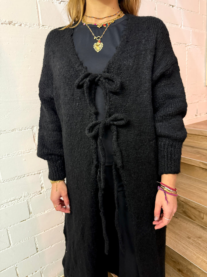 Oversized Cardigan lang mit Schleifen